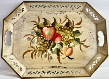 Vintage Reticulated Hand Painted Tin Serving Tray