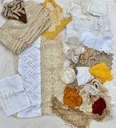Lot Of Lace Table Goods - Crocheted, Hardanger, And Others