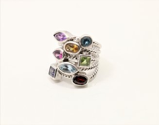 Designer Adi Sterling Silver Multi Gemstone Cable Ring Size 4.75
