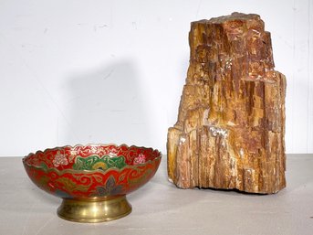 Decorative Asian Bowl And Gorgeous Petrified Wood