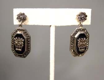 STERLING SILVER PIERCED EARRINGS HAVING MARCASITE FLOWERS