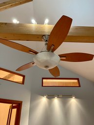 A Hampton Bay Wood Paddle Ceiling Fan - With Remote