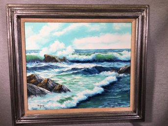 Vintage Oil On Canvas Painting - Ocean Scene - Signed Vasquez - In Original Frame - Very Nice Painting