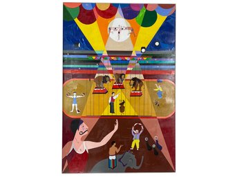 A Large Vintage Acrylic On Canvas, 'Circus,' Joan Luby (American, 1934-2015)