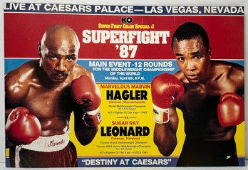 Vintage Boxing Poster - Superfight 87 - Hagler Vs Leonard - Caesars Palace - Las Vegas - 6 April 1987 - 15x22