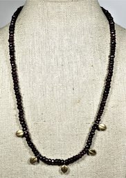 14K Gold And Genuine Garnet Beaded Necklace Having Leaf Design