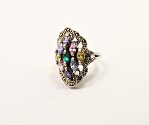 Sterling Silver Marcasite Multi Gemstone Ring Size 5.25