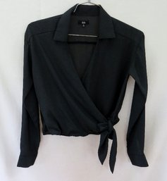 A Sheer Black Cross Over Tie Blouse By Lucca - Size S