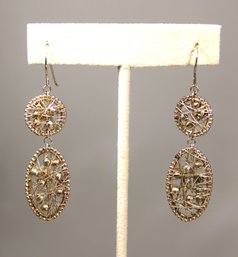 FINE STERLING SILVER PIERCED EARRINGS HAVING MARCASITES PENDANTS