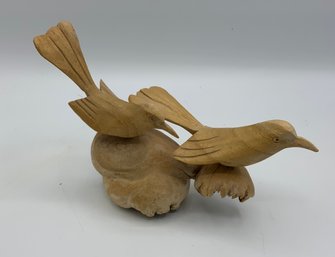 2 Hand Carved Birds Made Of Parasite Wood