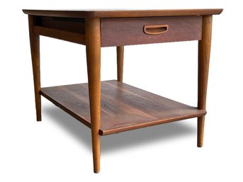 MId Century Lane  SIde Table, Tapered Legs And Recessed Handle