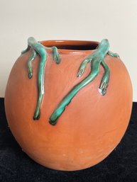 Glazed Terra Cotta Gecko Art Pottery Vase