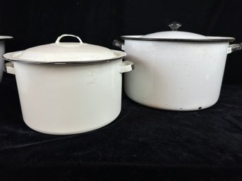 Pair Of Vintage Enamelware Pots