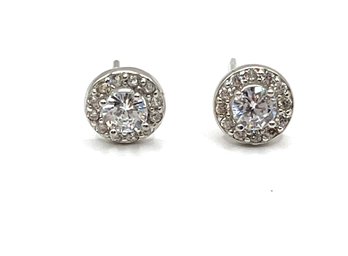 Vintage Sterling Silver Clear Stones Round Stud Earrings