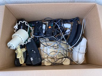 Box Of Miscellaneous Telephones And Cables.