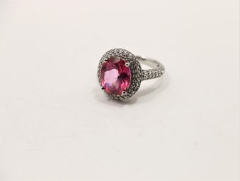 Nice Designer Cn  Large Pink Topaz Sterling Silver Ring Size 6
