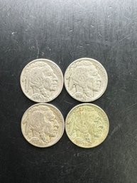 4 Buffalo Nickels 1930, 1935, 1936, 1937