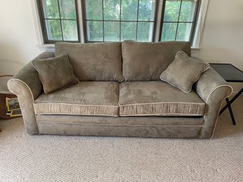 Sleeper Sofa In Putty Upholstery With Ivory Piping