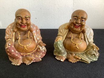 Pair Of Smiling Budha Figurines