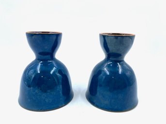 Vintage Pair Of Glazed Pottery Egg Cups