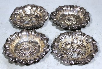 Four Fancy Repousse Sterling Silver Gorham Floral Dishes