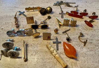 Collection Of Vintage Cuff Links, Pins, Charms, Necklaces