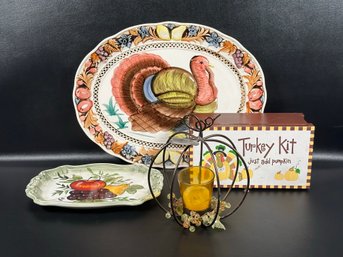 An Assortment Of Thanksgiving Items: Turkey Platter,