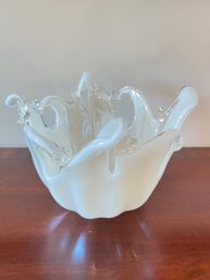 Square Murano Bowl, White To Clear