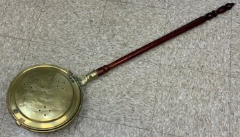 ANTIQUE BRASS BED WARMER With Wooden Handle