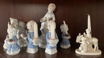 Seven Piece Candle Holder And Porcelain Lot