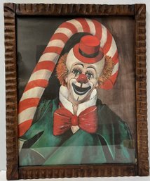 Vintage Framed Lithograph Print - Candy Cane Clown - Signed Red Skelton - 18.75 X 22.5 - Happy - Creepy