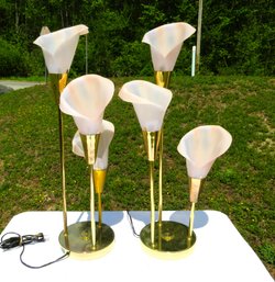 Hollywood Regency Calla Lily Pair Of  Brass Table Lamps