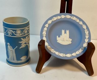 Wedgwood Pottery Light Blue Jasperware Vase And Dish