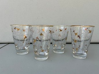 Vintage MCM Libbey Royal Fern Tumblers/glasses Barware With Gold Rim