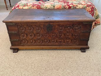 Stunning Antique, Early 1700s Hand Carved Wooden Spanish Blanket Chest / Trunk