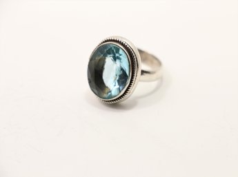 Sterling Silver Large Blue Topaz Ring Size 8.50