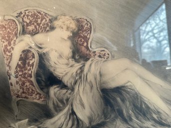 Signed Lady In The Armchair By Louis Icart