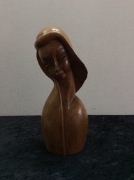 Wood Carved Womens Bust