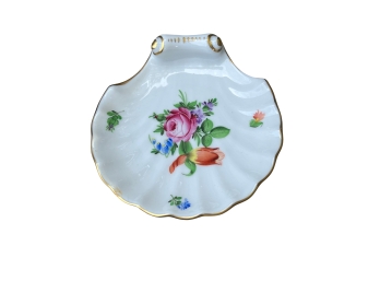 Vintage Herend Hungary Small Shell Dish With Hand Painted Floral Pattern And Gold Trim - Early Hallmarks