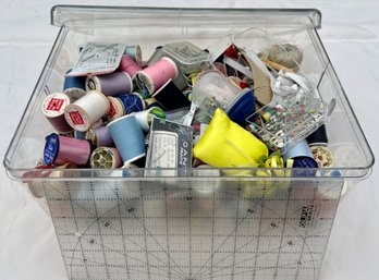 Large Clear Box Filled With Sewing Notions & Supplies