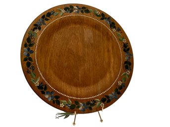 16 Inch Wood Platter With Hand Painted Floral Trim