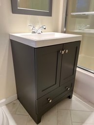 A Wood Vanity With Composite Top And Wood Framed Mirror - Removed & Ready For Pickup - Bath 2A