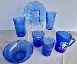 Lot Of 7 Cobalt Blue Glass Dinnerware Items No Issues Seen