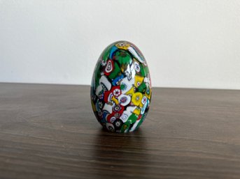 Vintage Glass Egg Paper Weight Paperweight W/Mosaic Pattern