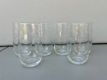 Vintage Set Of 6 Clear Drinking Glasses With Frosted/etched Polka Dots