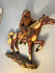 MCM 1962 NATIVE AMERICAN CHIEF ON HORSEBACK Wall Hanging Universal Statuary