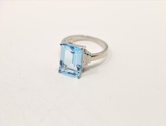QVC Designer GSK Sterling Silver Emerald Cut Blue Topaz Ring Size 8.50