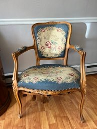 Antique Louis XV Style Chair With Needlepoint Embroidery