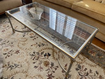 Brass And Gray Metal Coffee Table With Glass Top