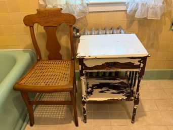 VICTORIAN CHAIR AND WHITE PAINTED WASHSTAND